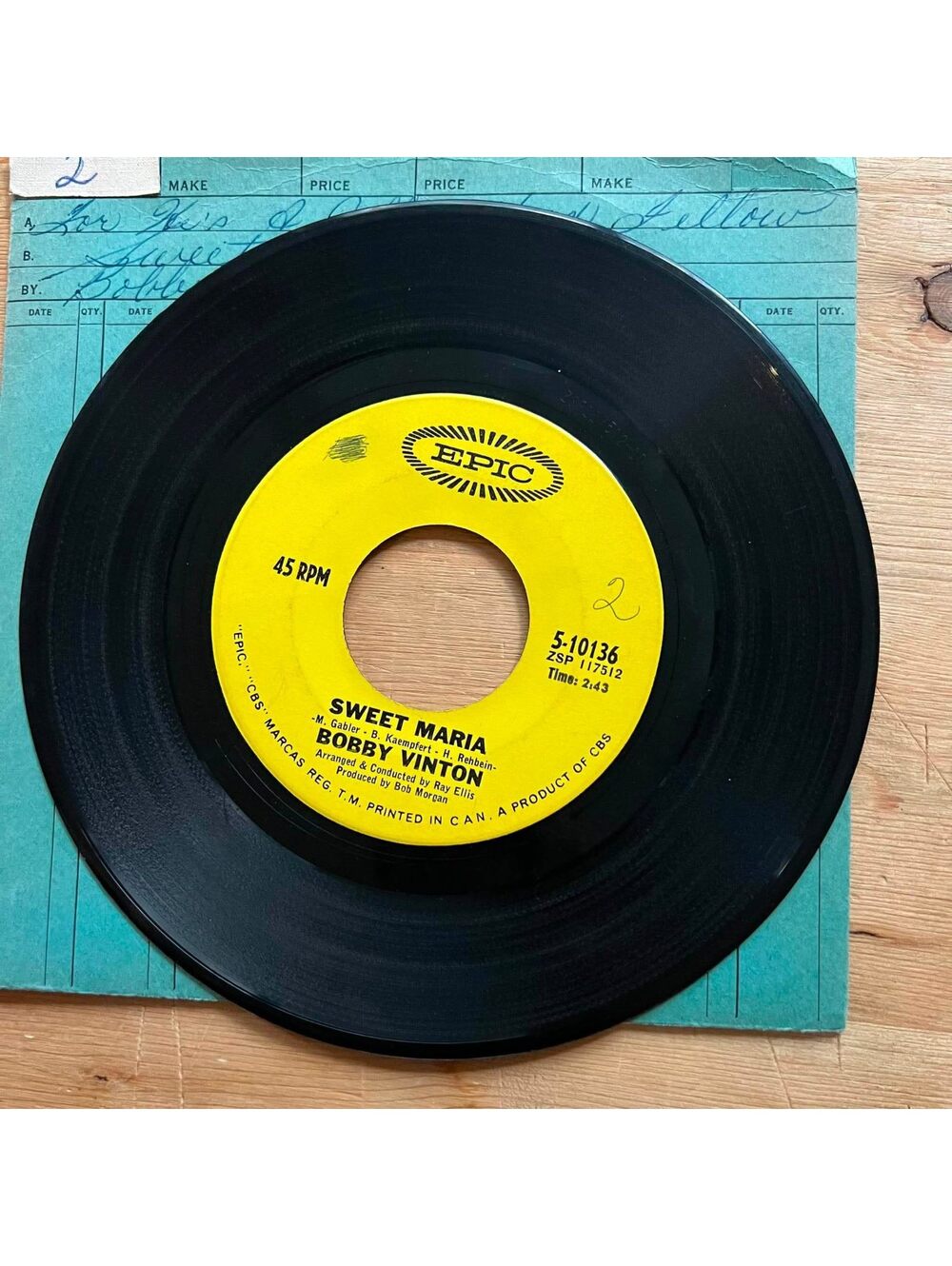 Bobby Vinton - Sweet Maria/For he's a Jolly Good Fellow 45rpm VG+ R10